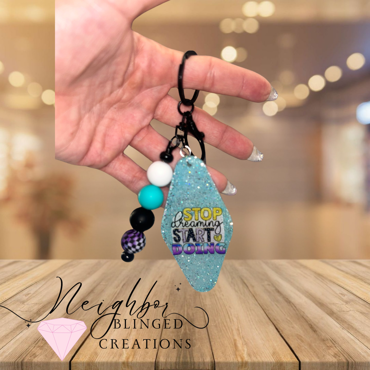 Epoxy resin Handmade Keychain- Stop dreaming just do it