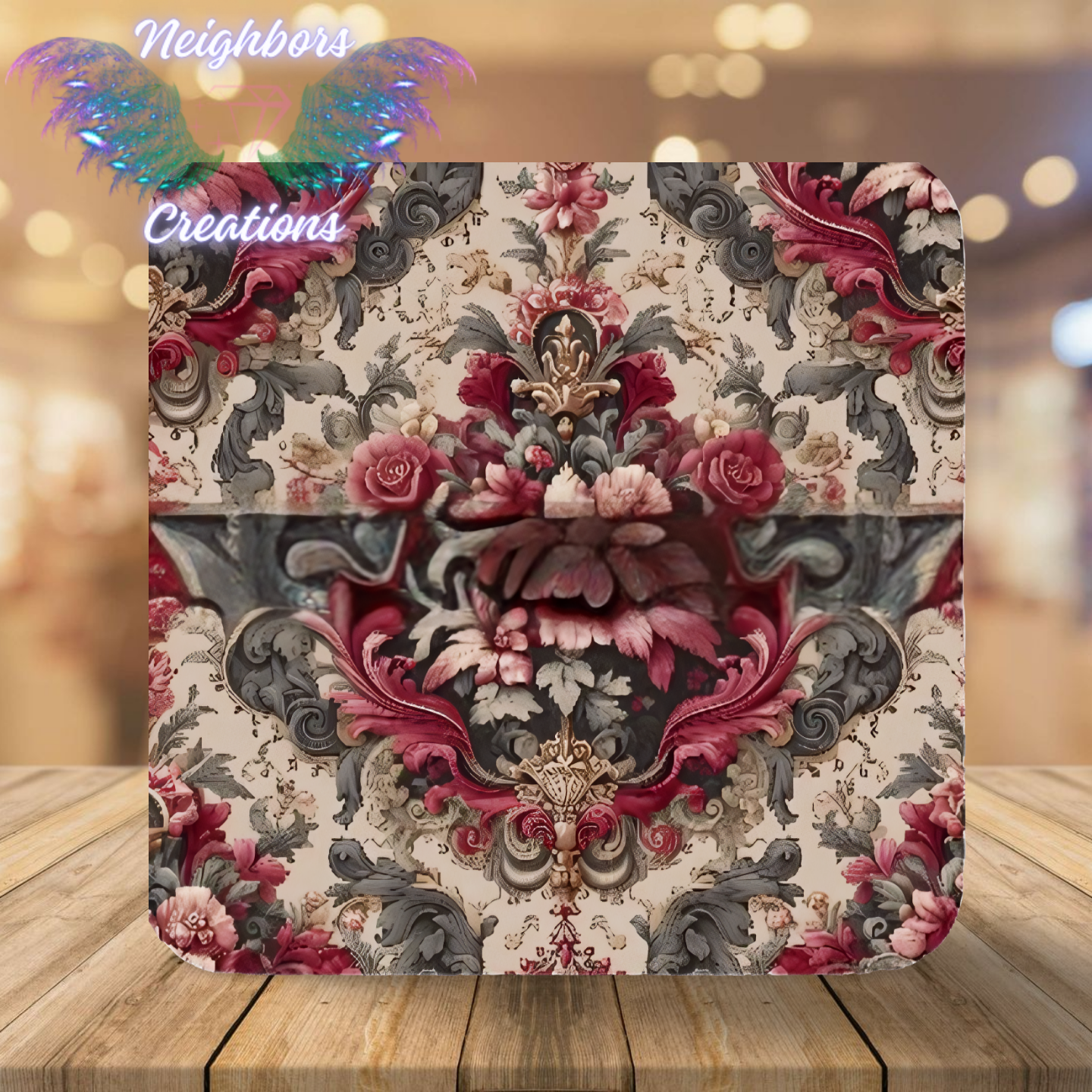 Green Tan & Red Floral Design Boutique Vinyl