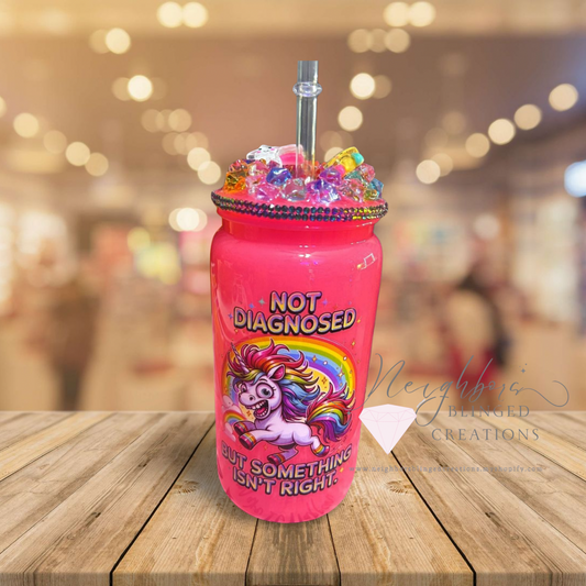15Oz Neon Pink Acrylic Cup With Sarcastic Unicorn W/matching lid.