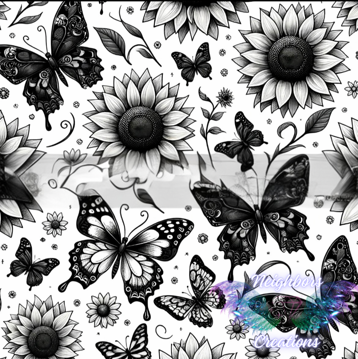 White N Black Butterflies N Sunflowers Boutique Vinyl