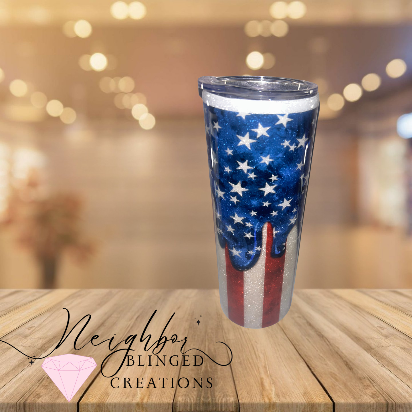 20 ounce stainless steel double insulated handmade glittered Fourth of July Tumblr