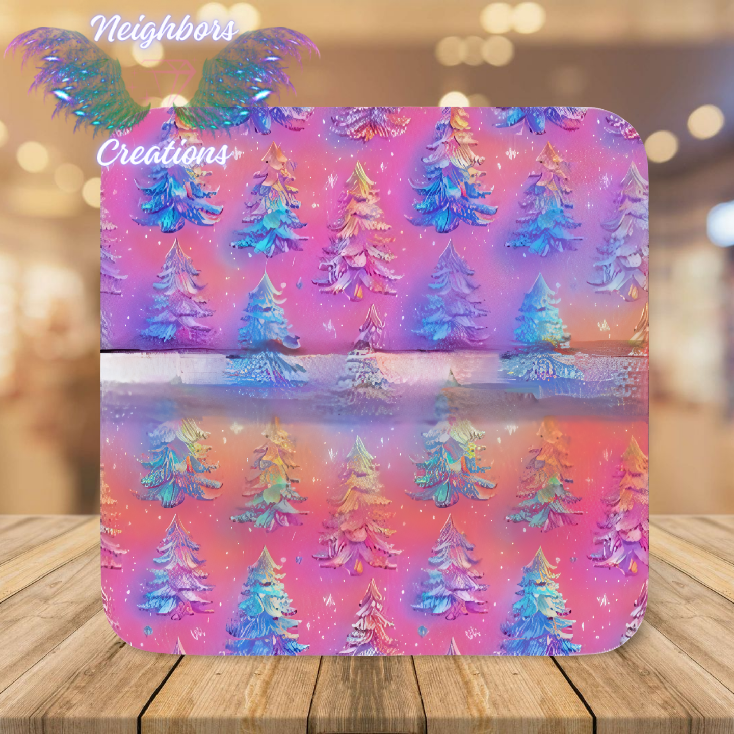 Pink Backdrop Colorful Christmas Trees Boutique Vinyl
