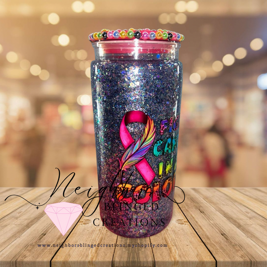 15oz Acrylic Snowglobe W/custom glitter mix Special Edition Cancer Awareness Month