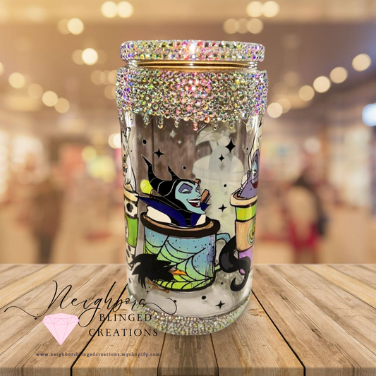 12oz Glass Cup W custom Decal W/Rhinestones
