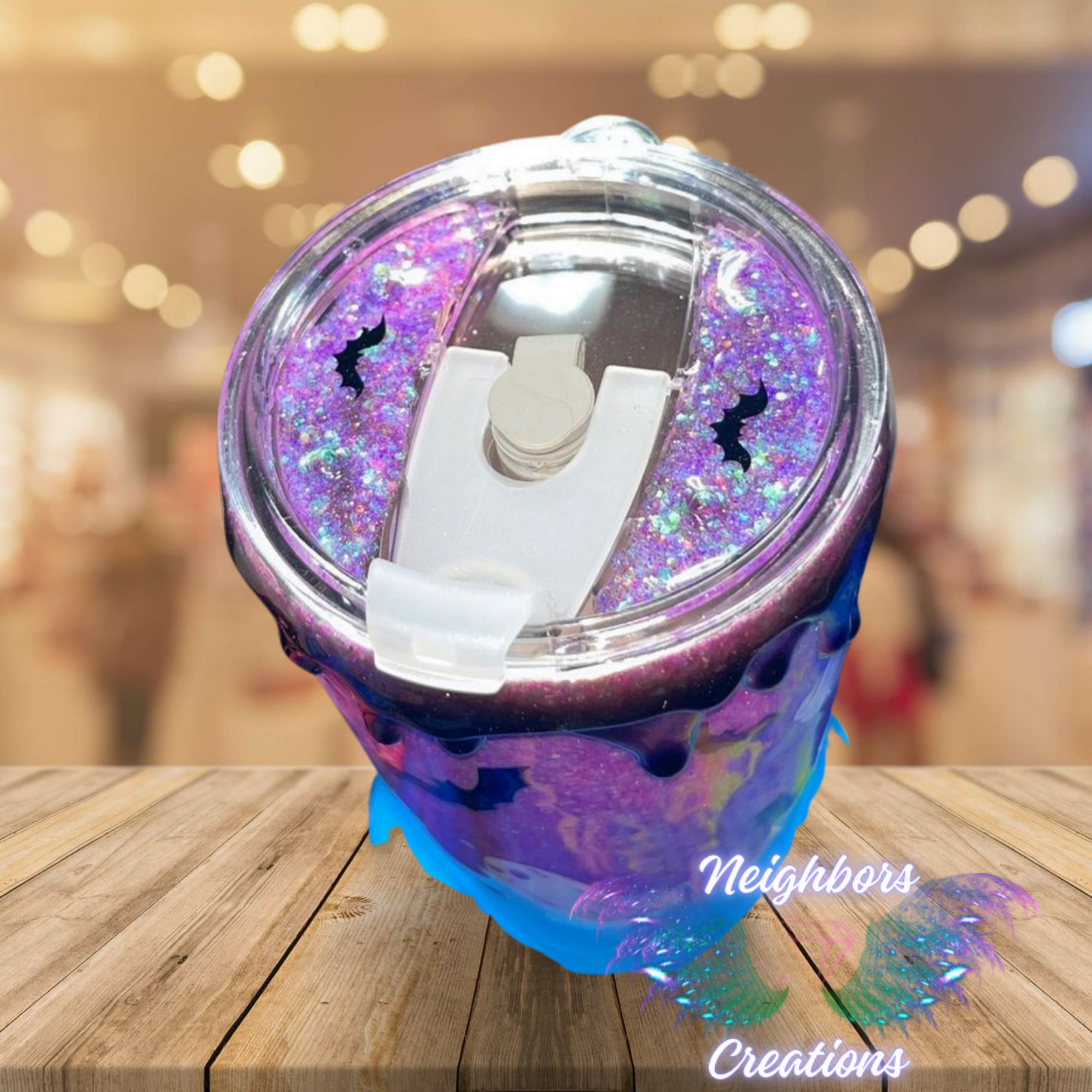 20 OZ DBL INS Purple Glittered Spooky University Bats N Ghosts Custom Hand Made Tumbler