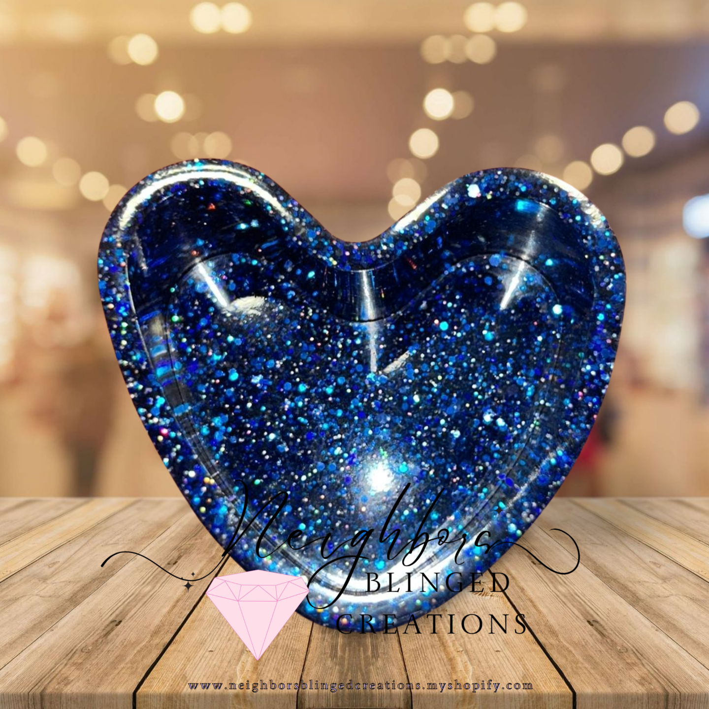 Blue glittered heart jewelry Tricket box
