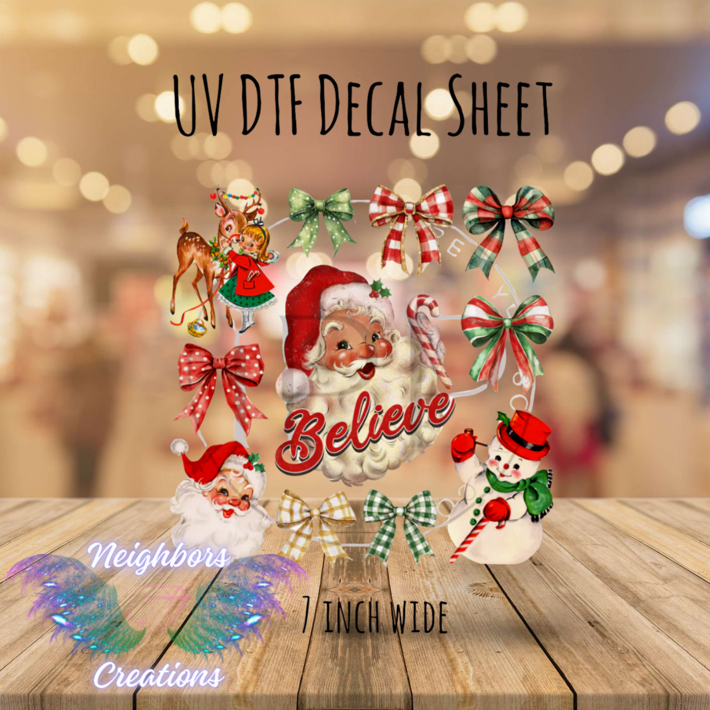 Christmas Santa Claus UV DTF Decal Elements -One decal per custom order