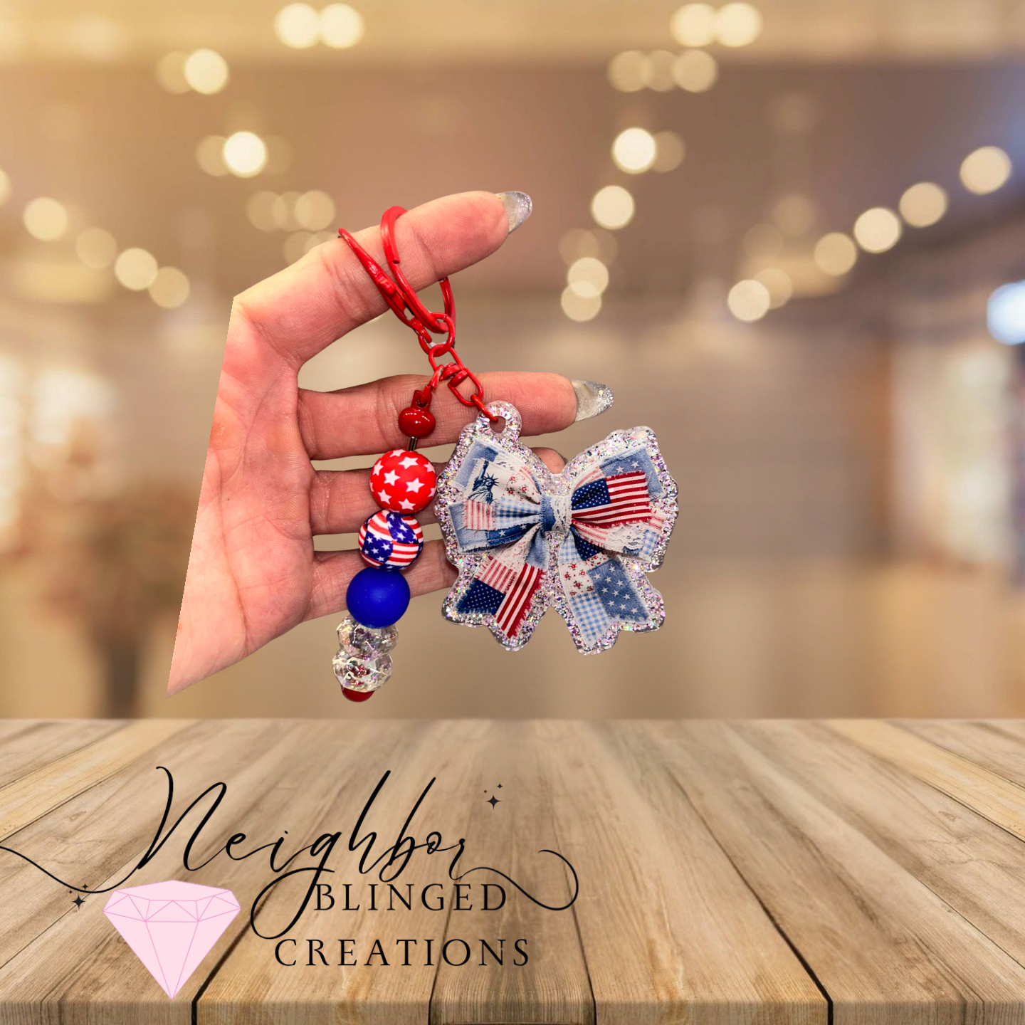 Handmade acrylic keychain -
4th of July - Freedom Celebration Keychain - Bow