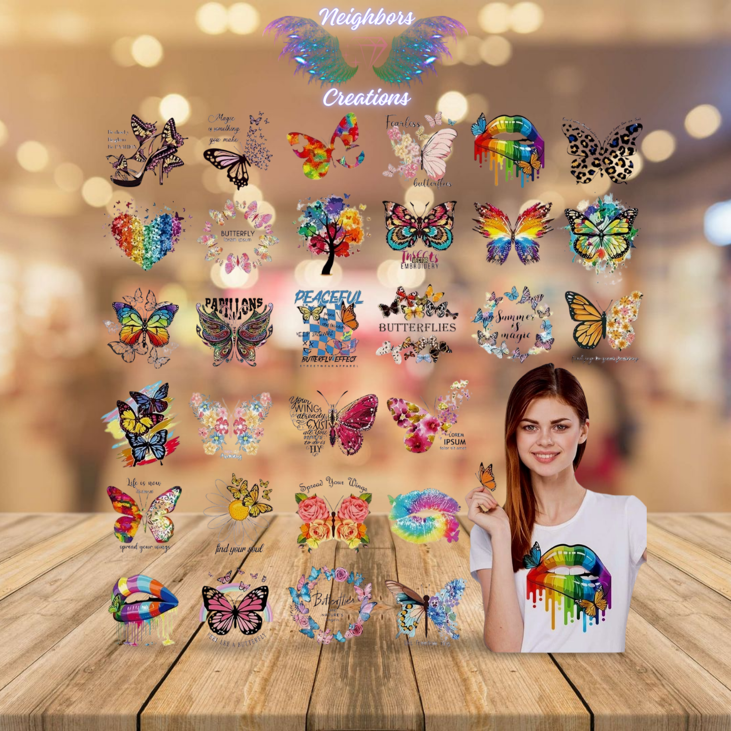 Color Burst Butterflies Shirt Prints - One Decal Print Per Custom Order - Custom Orders Only