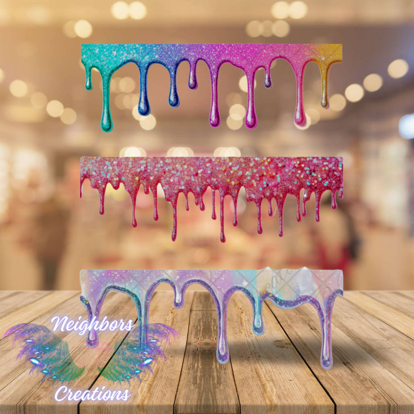 One per custom ordered tumbler only Colorful Drip Effect UV DTF Element