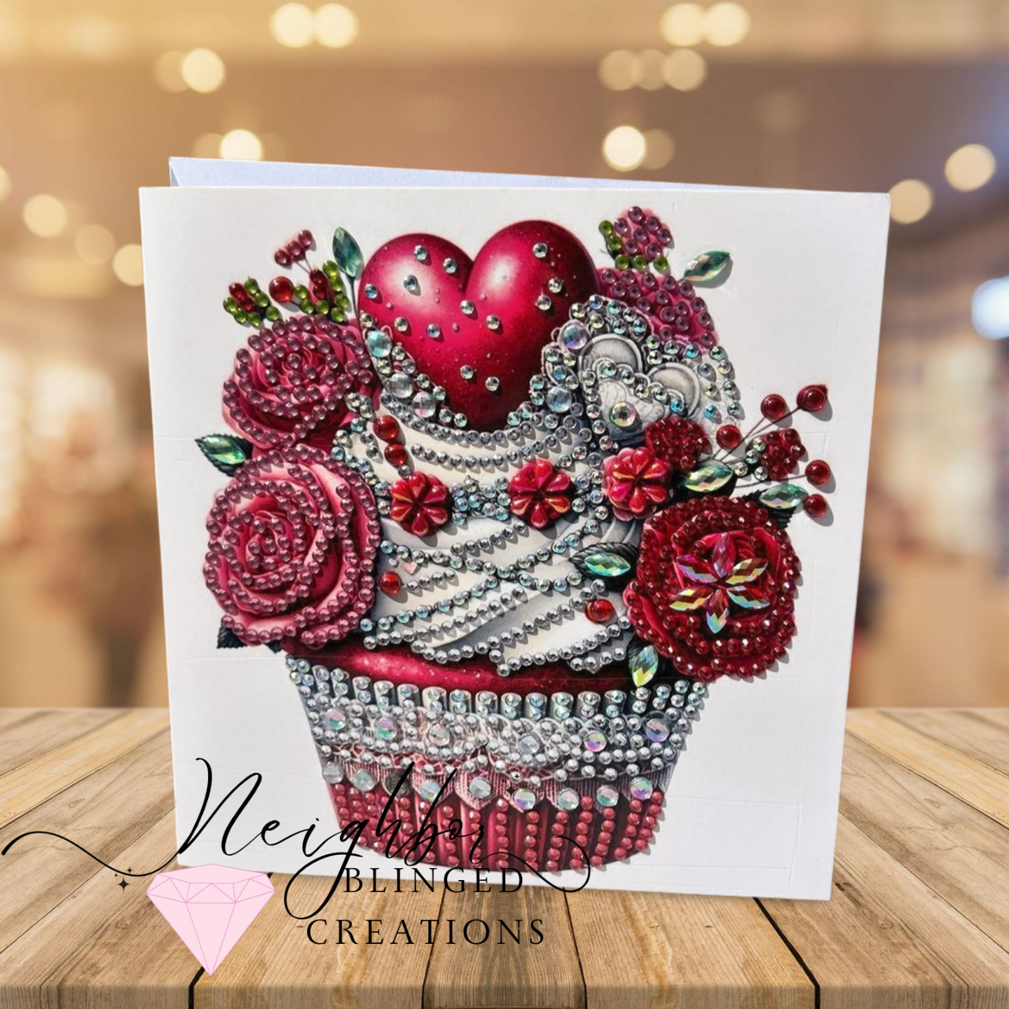Valentines Day Diamond Painting greeting card - Cupcake of Floral love