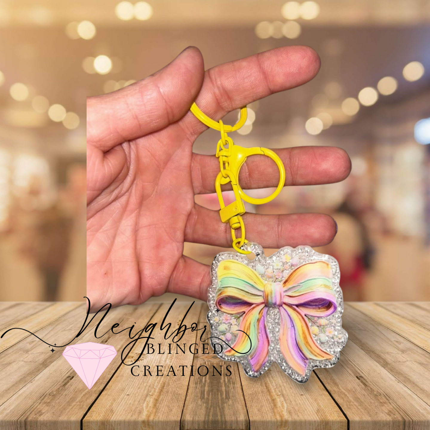 Acrylic Glittered Spring colored ribbon Keychain