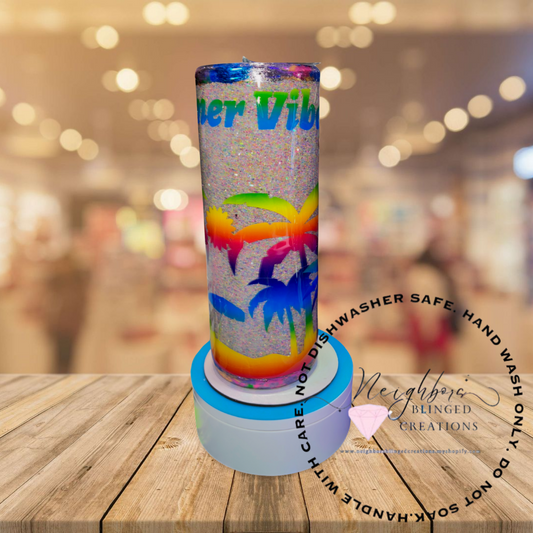 #5 - 20oz Full Neon Glittered Summer Vibes Sandy Beach themed Tumbler