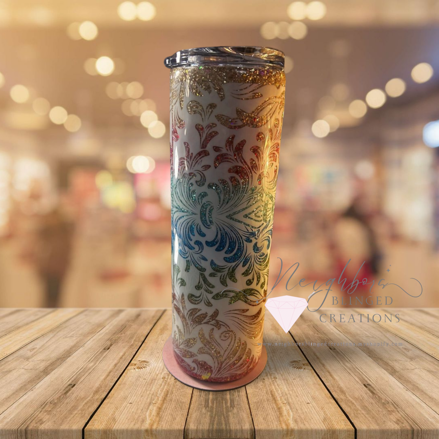 30oz Stainless Steel Dbl Insulated 3 colored Ombre Glitter White Swirl.