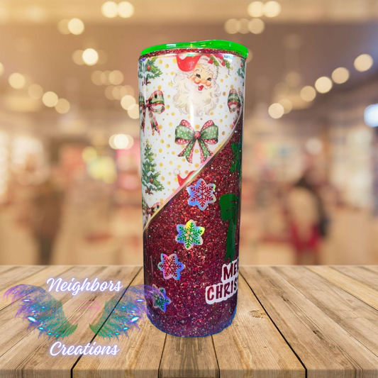 20 OZ DBL INS - Merry Christmas Tumbler With Bows