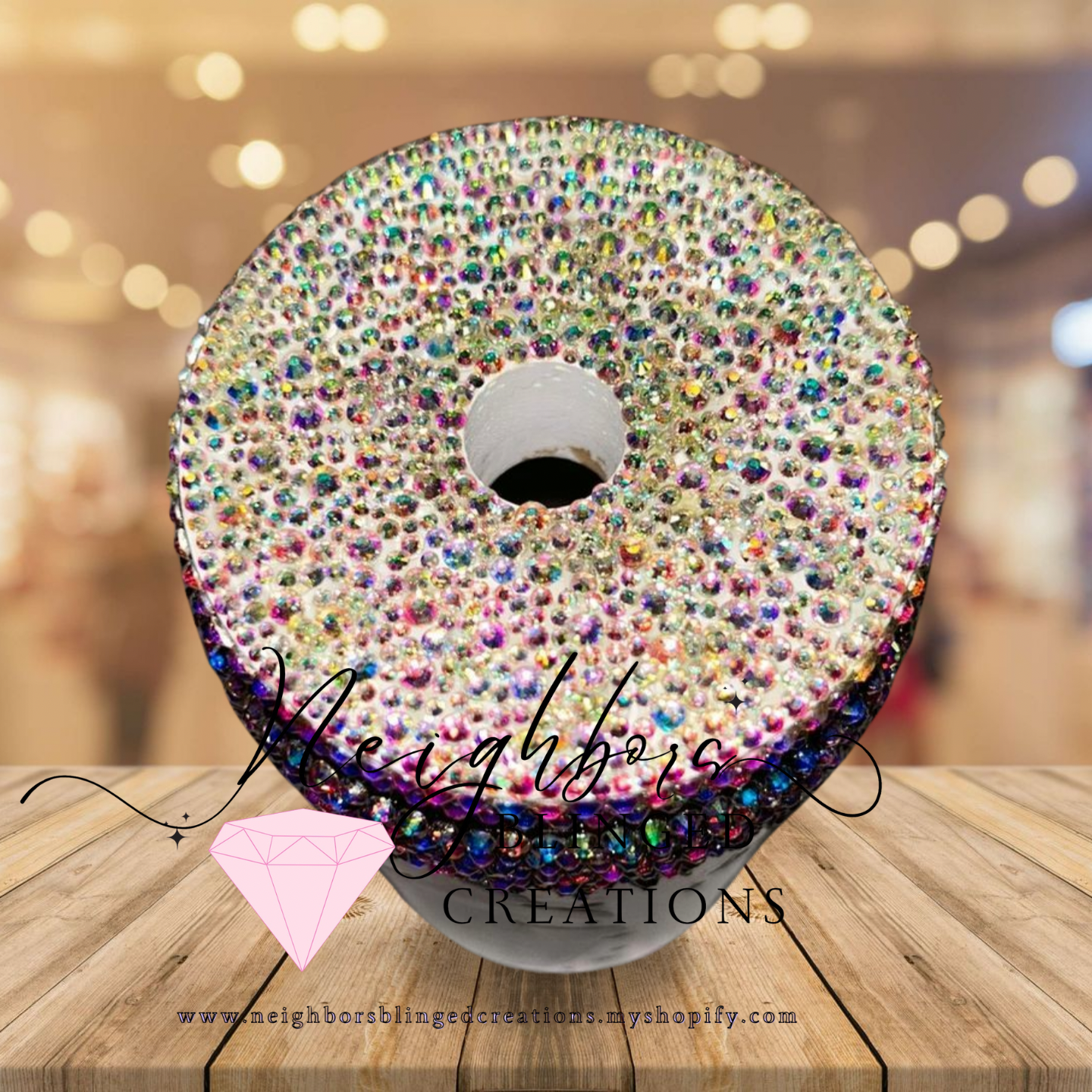 12oz Glass Cup W custom Decal W/Rhinestones