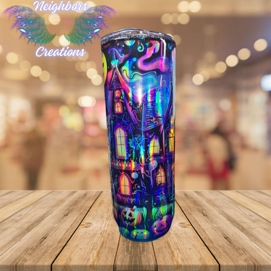 20 OZ Holographic Halloween Haunted House Themed Tumbler 6