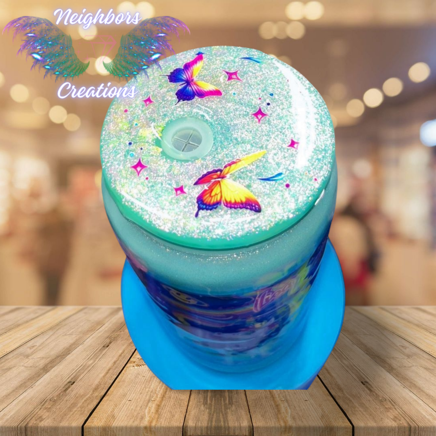 #16 - 10 OZ DBL INS Glass Glittered Cartoon Cup With Custom Lid to Match