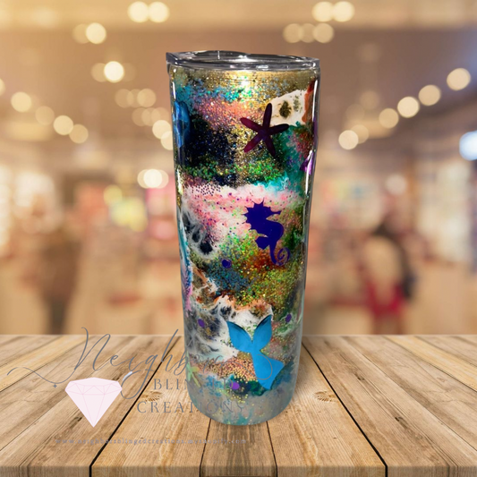 Handmade alcohol swirl ocean mermaid themed stainless steel doubled Tumblr