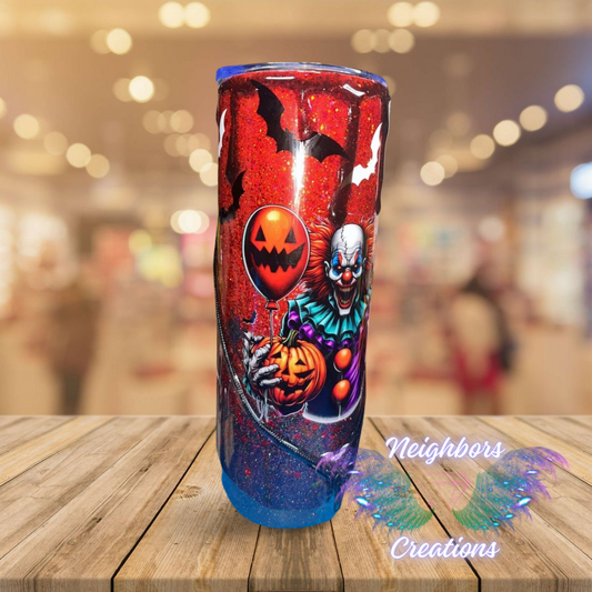 20 OZ DBL INS - Spooky Clown Glittered Ombre Zippered Tumbler