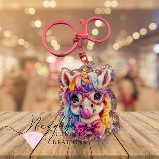 Handmade Acrylic Rainbow Unicorn W bubble Gum Bubble Keychain
