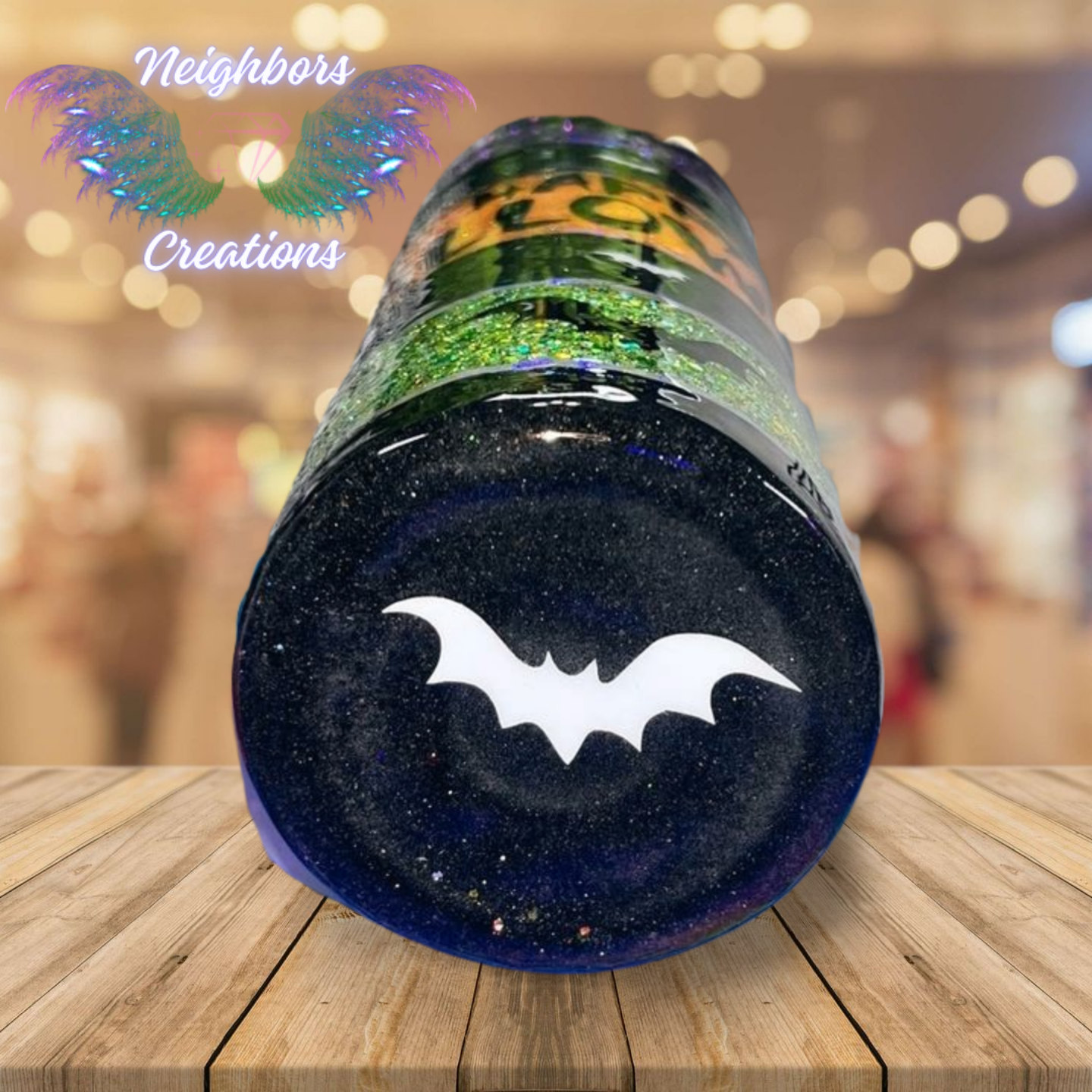 20 OZ DBL INS - Purple, Orange N Green - Colored Glittered Happy Halloween Bats Tumbler