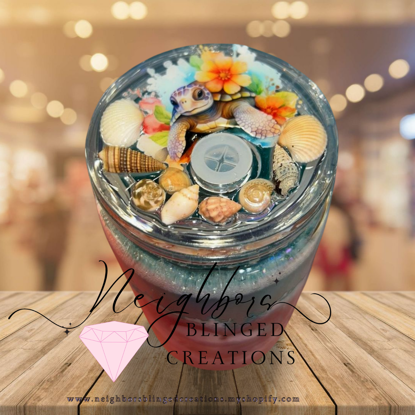 15oz Splash of Ocean Magic Snowglobe Cup W Custom lid