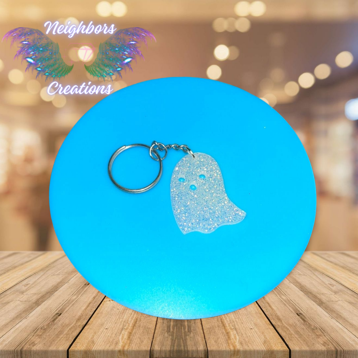 Clear White Glitter Resin Cute N Spooky Ghost Keychain