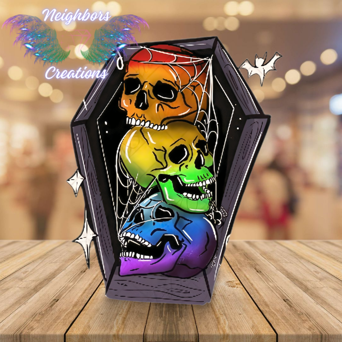 Trio of Halloween Ombré Skulls in coffin UVDTF Decal