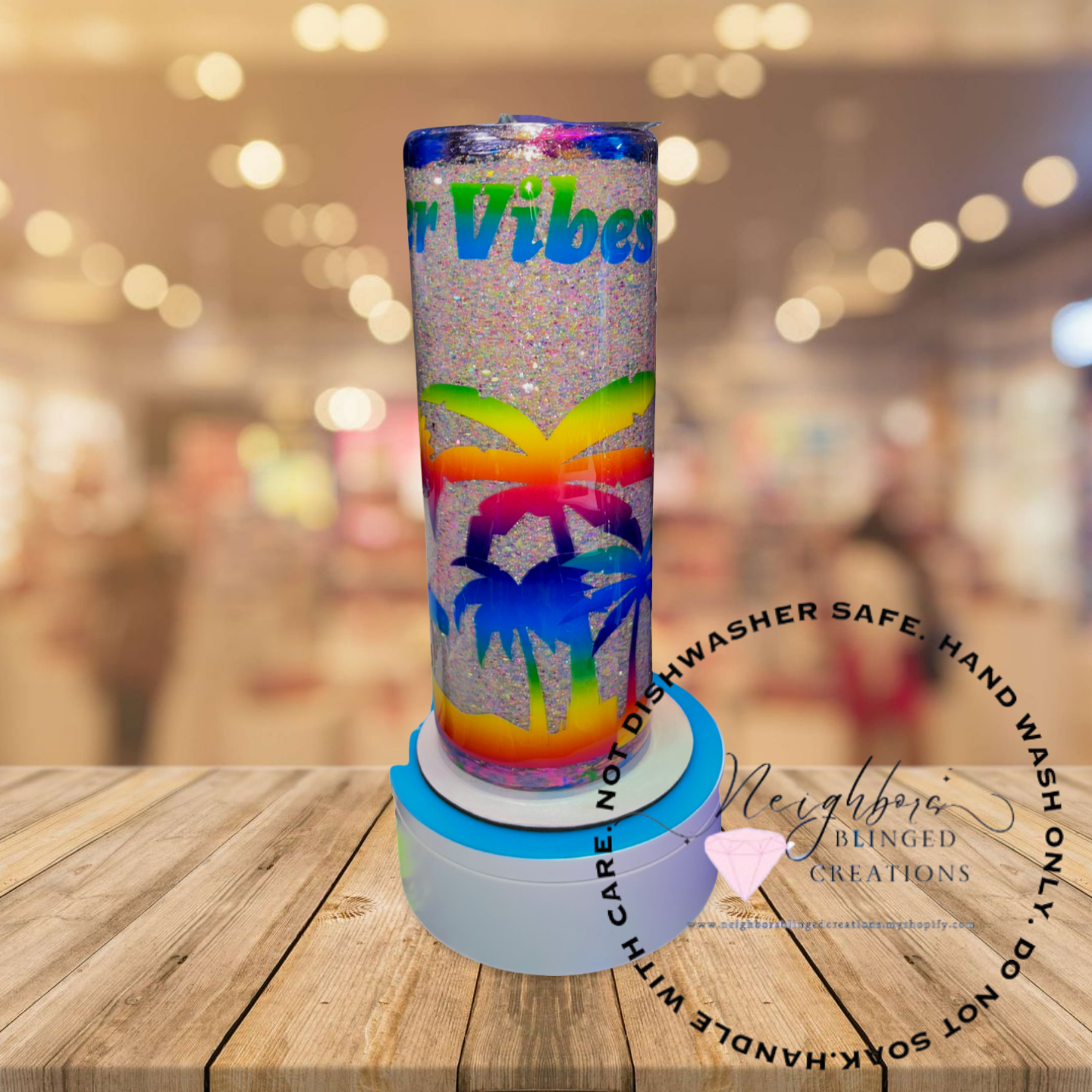 #5 - 20oz Full Neon Glittered Summer Vibes Sandy Beach themed Tumbler