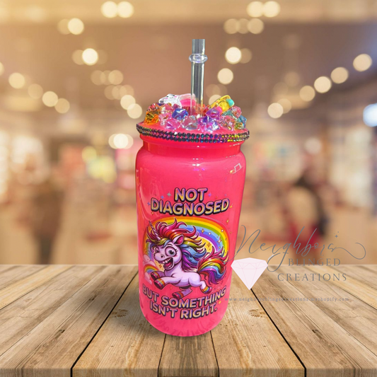 15Oz Neon Pink Acrylic Cup With Sarcastic Unicorn W/matching lid.