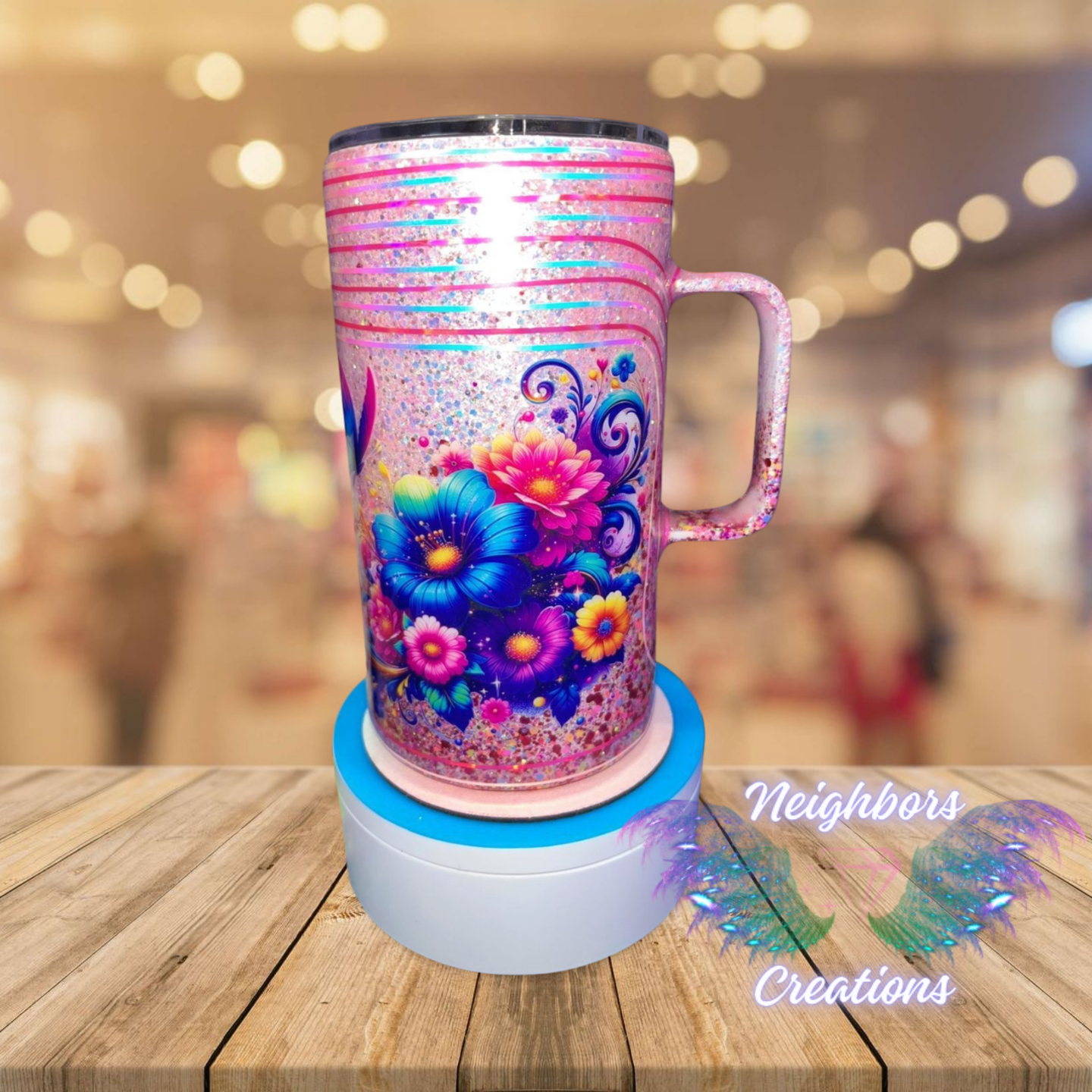 #19 - 15OZ Glittered Butterfly DBLE Wall Stainless Steel Mug With Handle