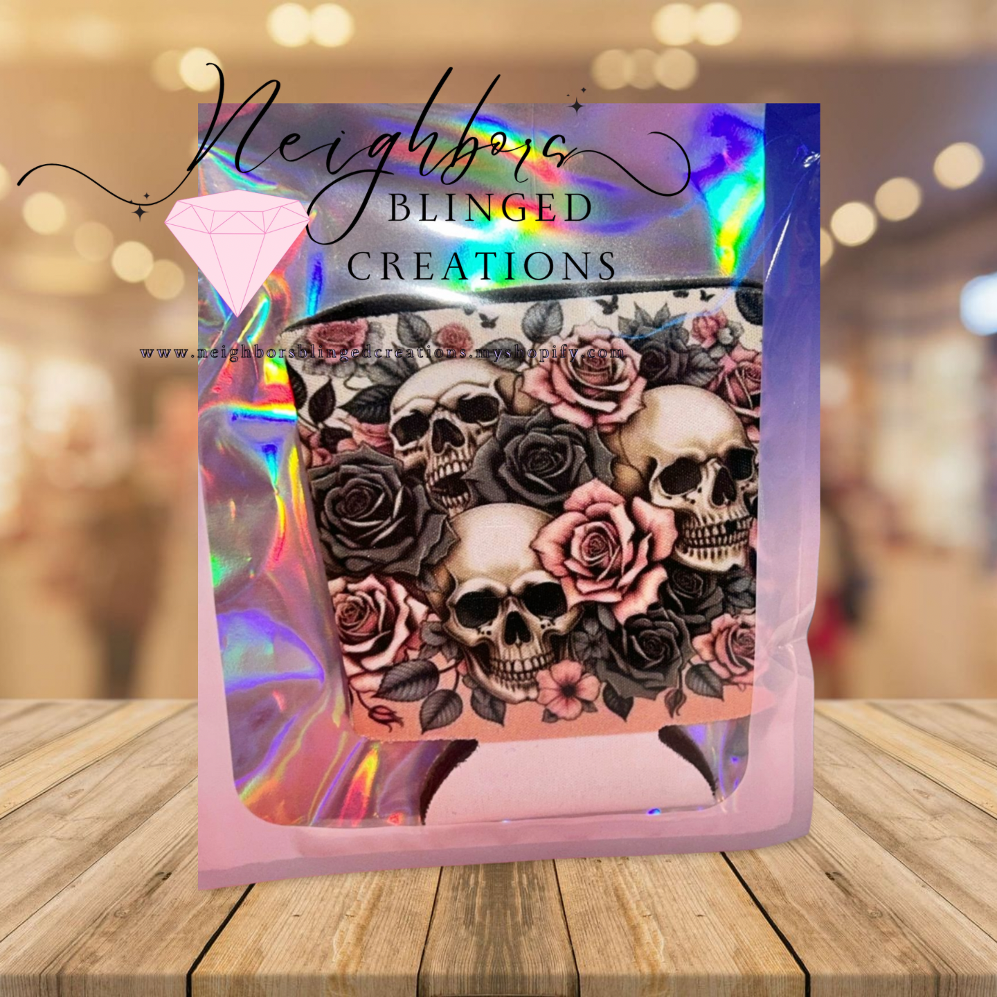 Fabric Can Cousy - pink and black floral and skulls