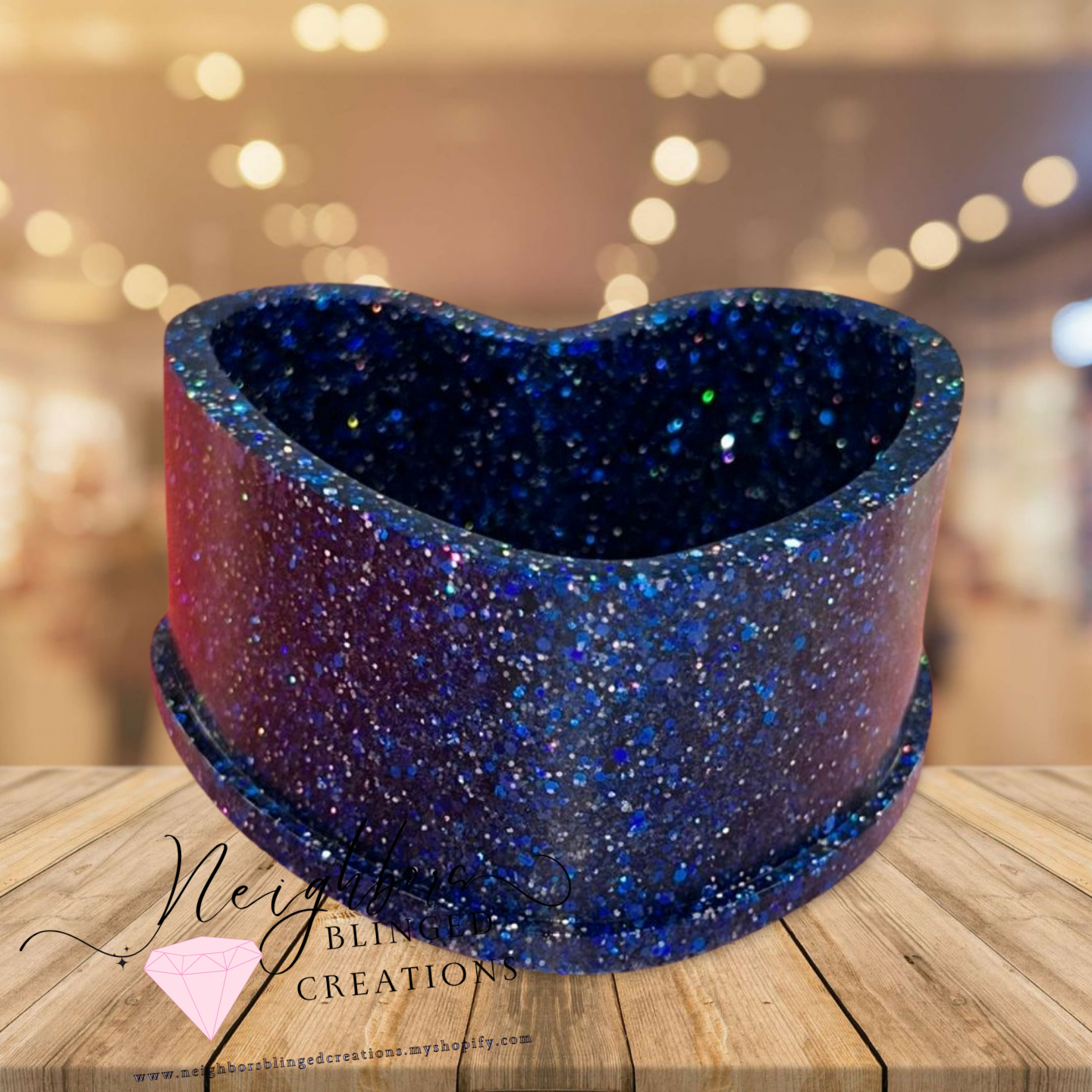 Blue glittered heart jewelry Tricket box