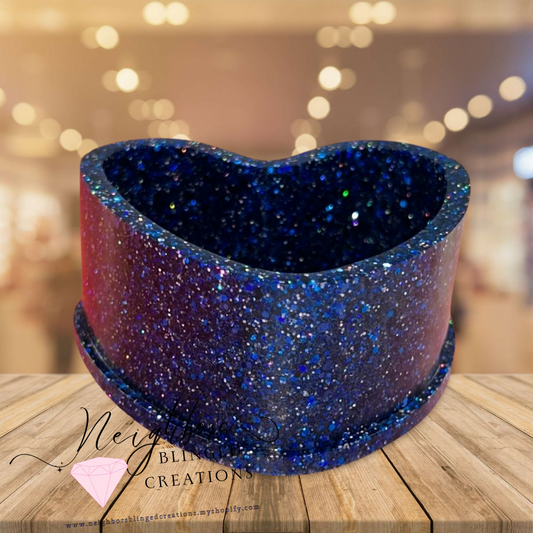 Blue glittered heart jewelry Tricket box