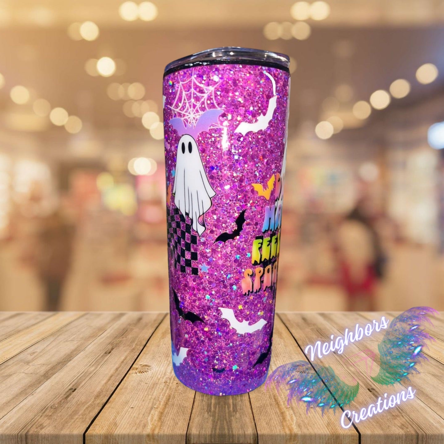 20 OZ Full Pink Glittered Ghost Spooky N Cute Halloween Tumbler