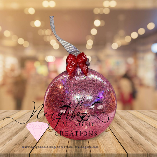 Pink glitter Reindeer CHRISTMAS ORNAMENT WITH CUSTOM BOW AND RHINESTONE