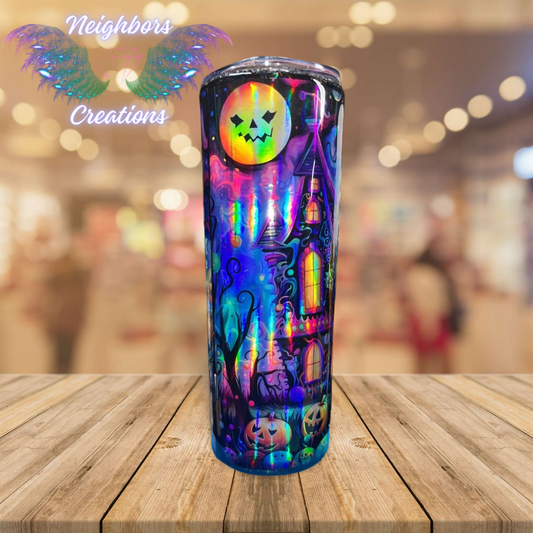 20 OZ Holographic Halloween Haunted House Themed Tumbler 6