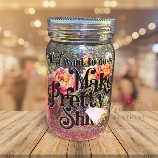 30Oz Acrylic Snow Globe Dry Full custom glitter Mug with matching lid & booty.