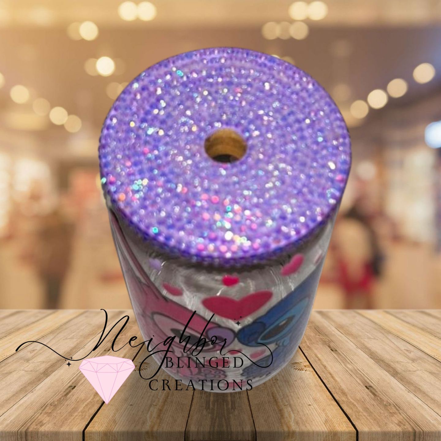 12 oz Glass Valentines Hearts N W love Character’s  w Bedazzled Lid