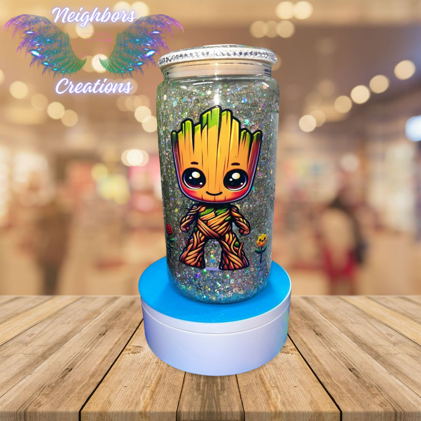 15 OZ DBL INS - Glass Cute Adorable Tree Cup With Custom Lid