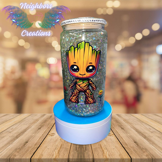 15 OZ DBL INS - Glass Cute Adorable Tree Cup With Custom Lid