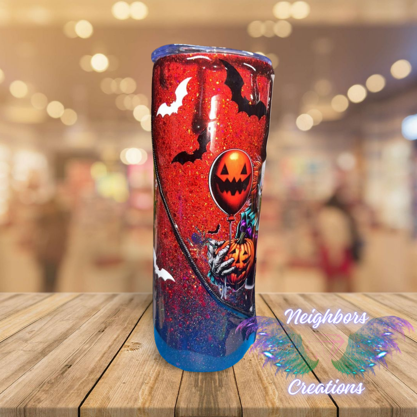 20 OZ DBL INS - Spooky Clown Glittered Ombre Zippered Tumbler