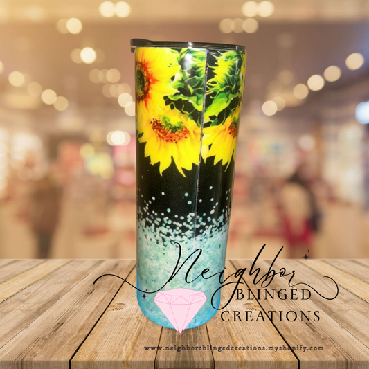 20 ounce stainless steel double installed glittered hombre, sunflower, Tumblr handcrafted