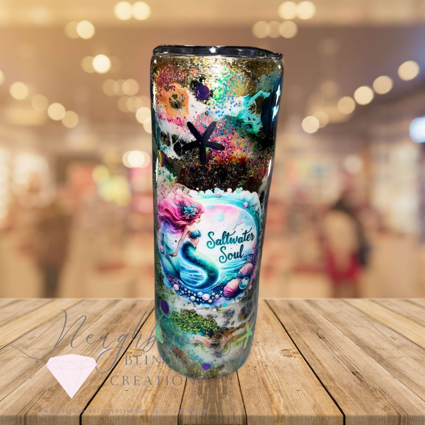 Handmade alcohol swirl ocean mermaid themed stainless steel doubled Tumblr