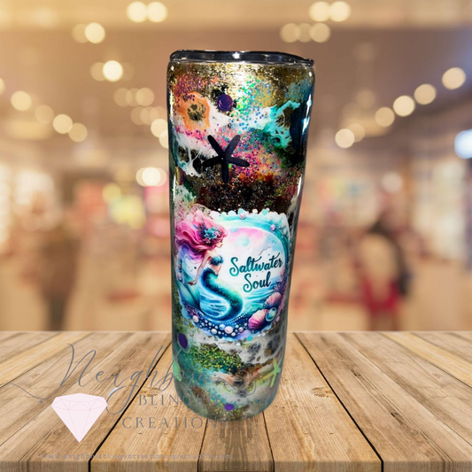 Handmade alcohol swirl ocean mermaid themed stainless steel doubled Tumblr