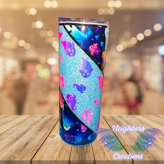 20 OZ Ghost Glittered V Split Glow N The Dark Tumbler