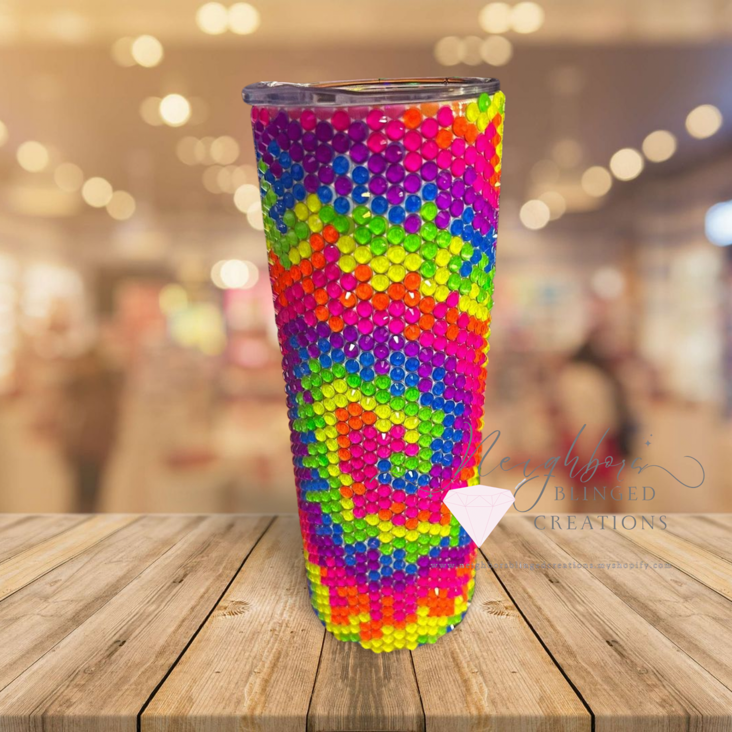 20oz Stainless Steel DBL Insulated Neon Tie-Die Rhinestoned Tumbler