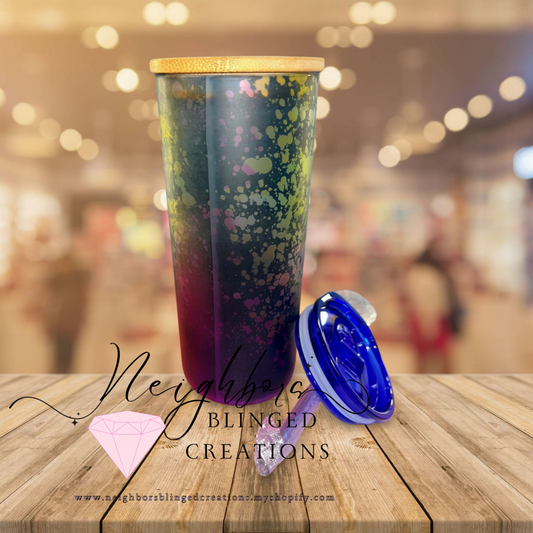 20oz Glass sunflower paint stained cup