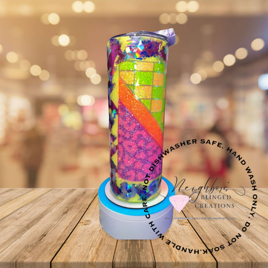 #2 - 20 ounce stainless steel double insulated checkered, leopard V split template neon glitter Tumblr